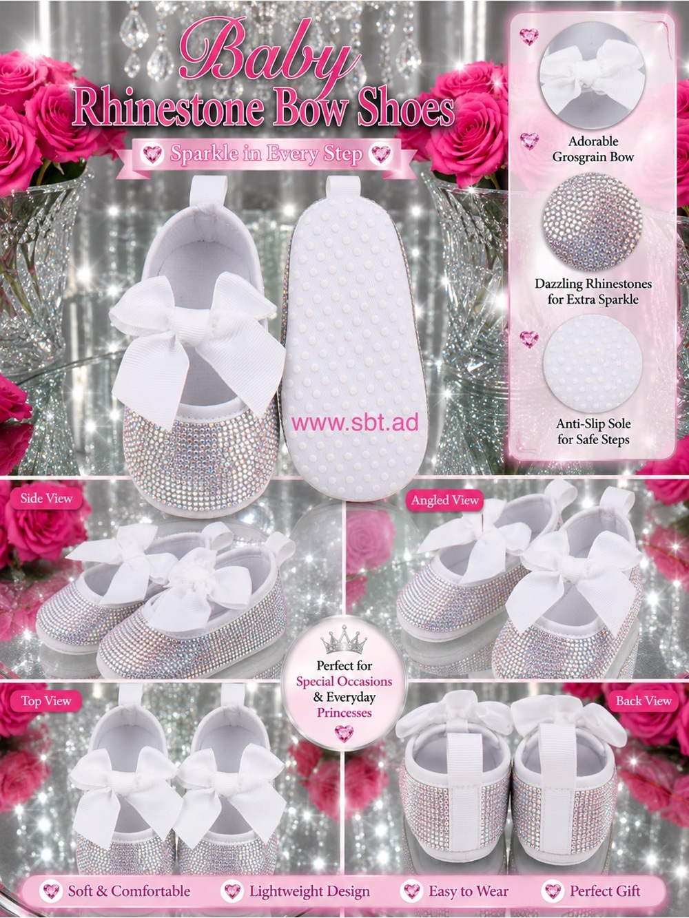 NWT Cute Baby Girl Shoes Sparkling Bling Swarovski Rhinestone Mary Jane Flats - Picture 14 of 15